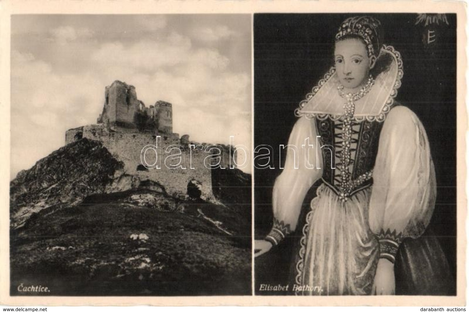 ** T2 Csejte, Cachtice; Hrad Báthorovcov / Báthory Erzsébet és A Vár. Kiadja Adolf Horowitz / Castle Ruins, Elizabeth Ba - Ohne Zuordnung