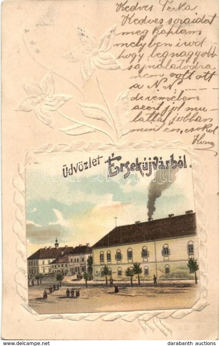 T2 1901 Érsekújvár, Nové Zámky; Kossuth Lajos Tér / Square. Emb. Floral Frame, Litho - Non Classificati