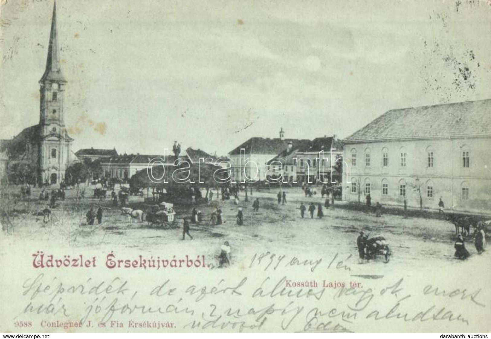 T2 1899 Érsekújvár, Nové Zamky; Kossuth Lajos Tér, Templom. Conlegner J és Fia Kiadása / Square With Church - Non Classificati