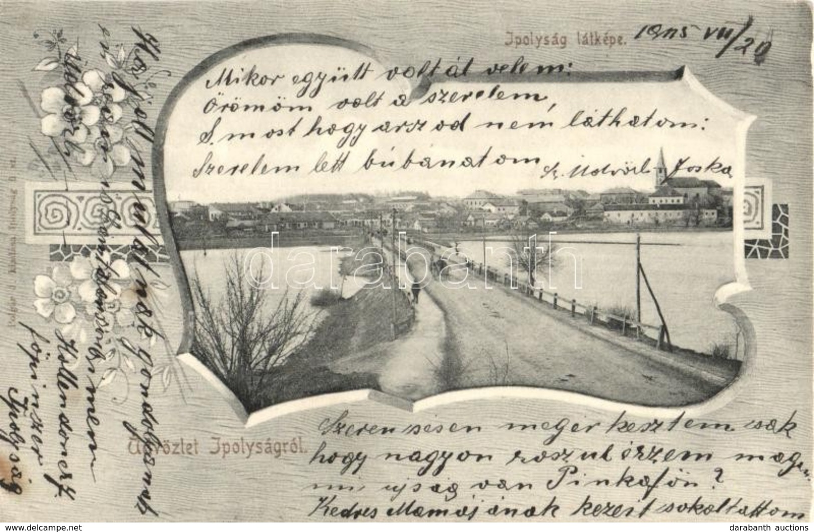 T2 1905 Ipolyság, Sahy; Látkép, Híd, Floral, Art Nouveau, Kiadja Polgár J. - Sin Clasificación