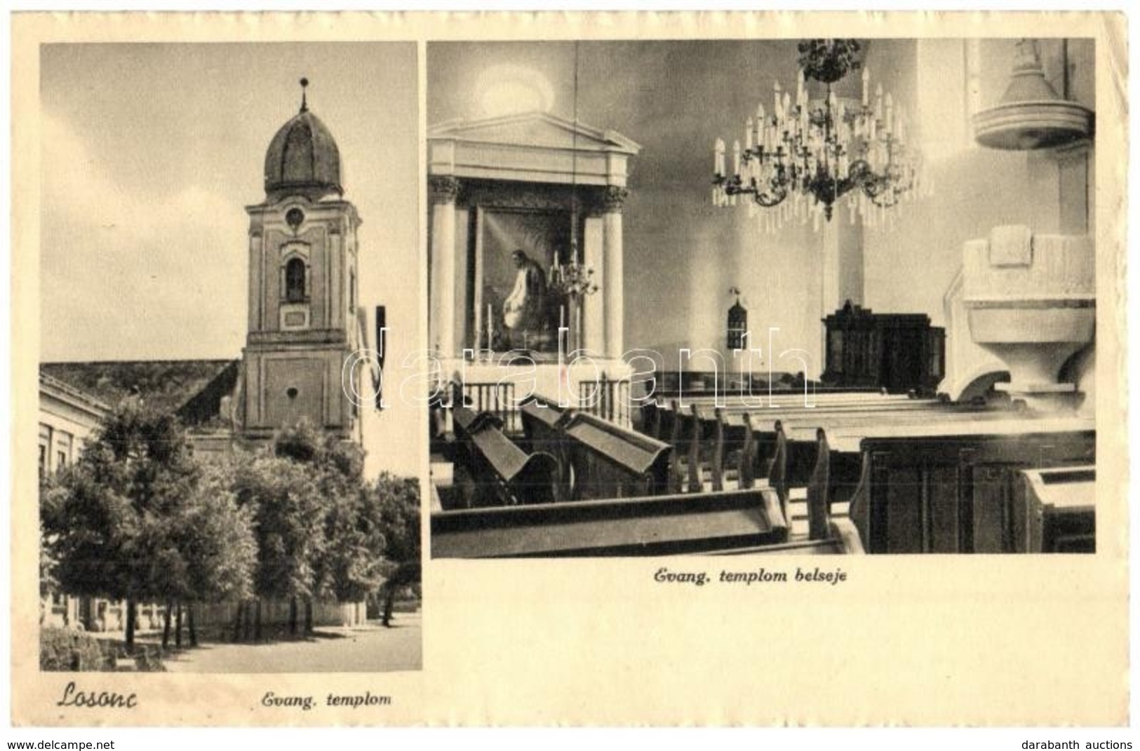 T2/T3 Losonc, Lucenec; Evangélikus Templom Külső és Belső Nézet. Kiadja Salamon Károly / Lutheran Church Interior And Ex - Sin Clasificación