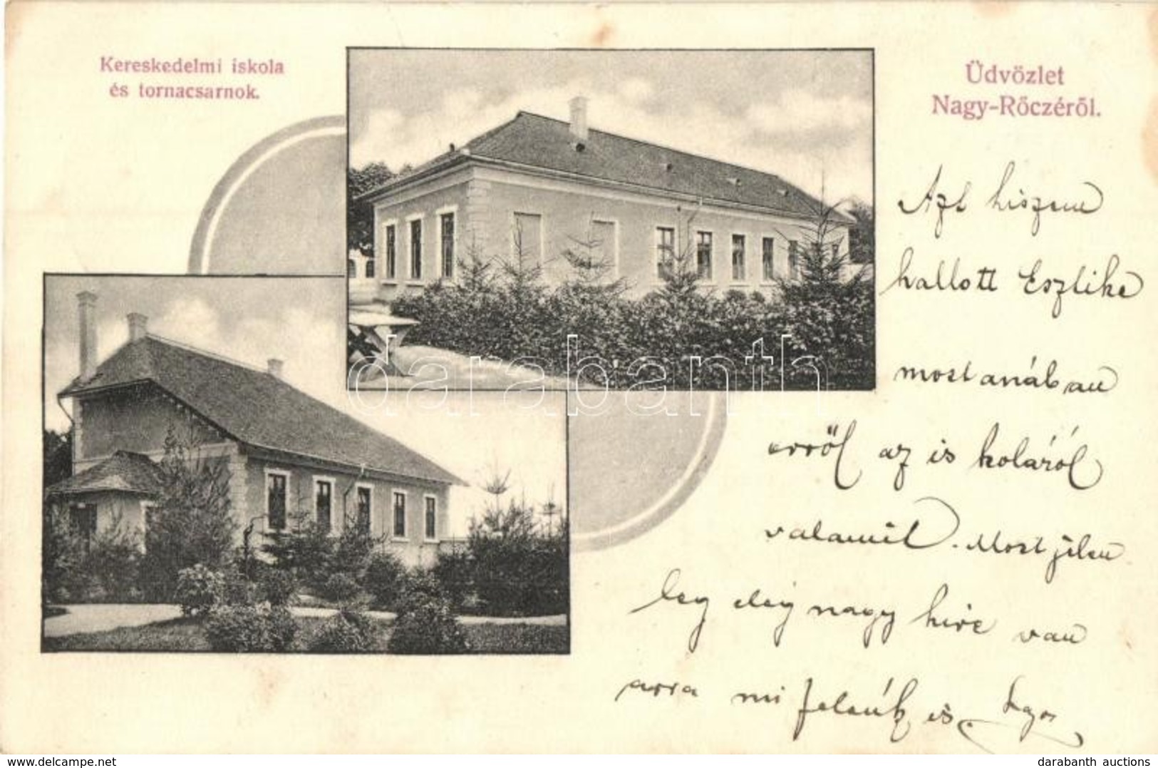 T2/T3 1907 Nagyrőce, Gross-Rauschenbach, Velká Revúca; Kereskedelmi Iskola és Tornacsarnok. Lévai Izsó Kiadása / School  - Sin Clasificación