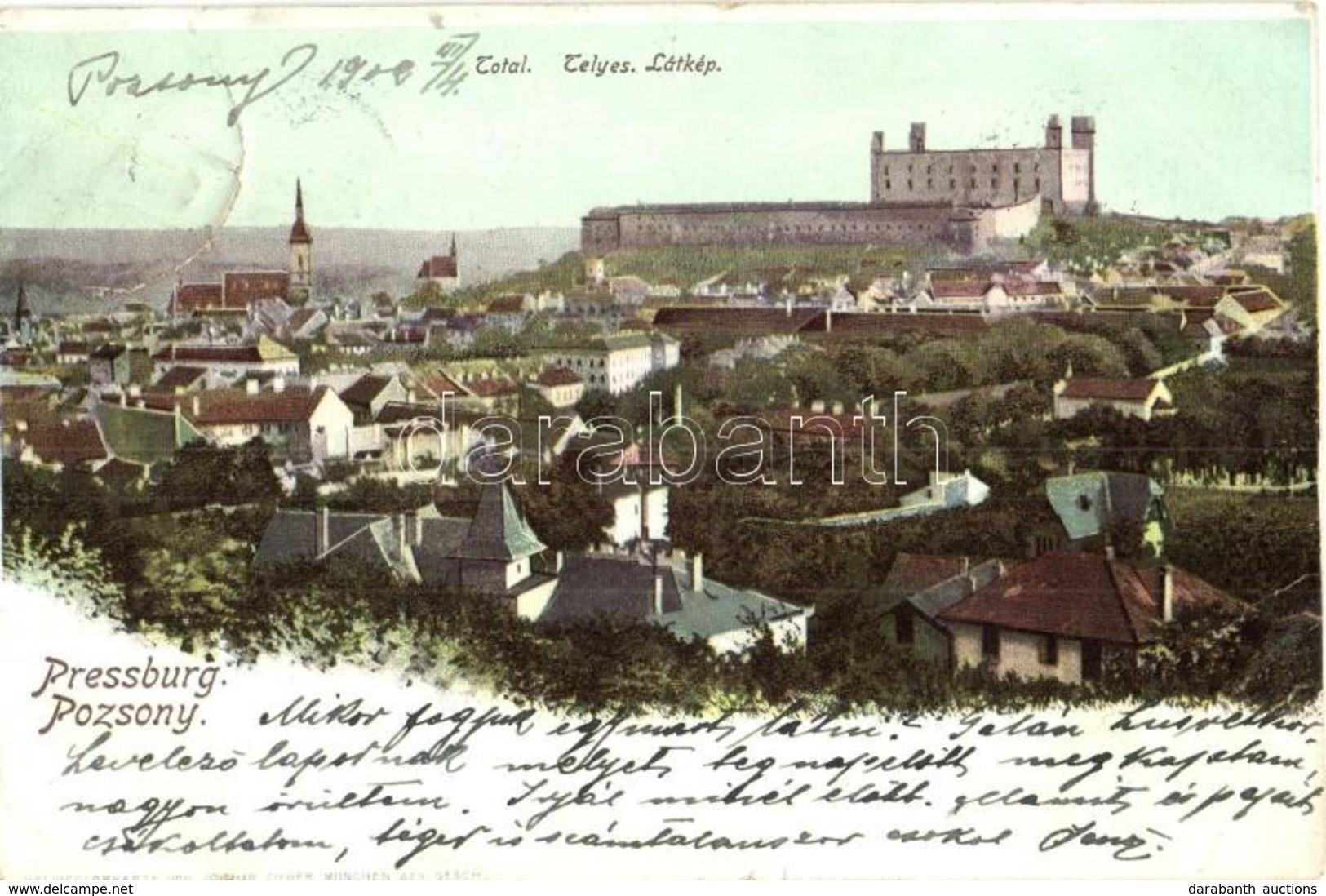T4 1902 Pozsony, Pressburg, Bratislava; Látkép, Vár. Ottmar Zieher Heliocolorkarte / General View, Castle (b) - Non Classificati