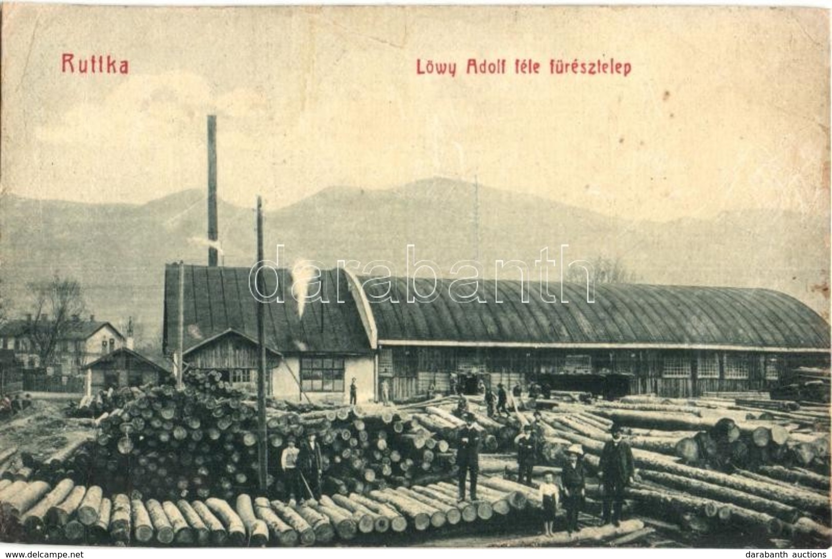 T3 Ruttka, Vrútky; Löwy Adolf Féle Fűrésztelep, Fatelep. W. L. Bp. 2435. Kiadja Hoffmann Gyula / Sawmill (r) - Non Classificati