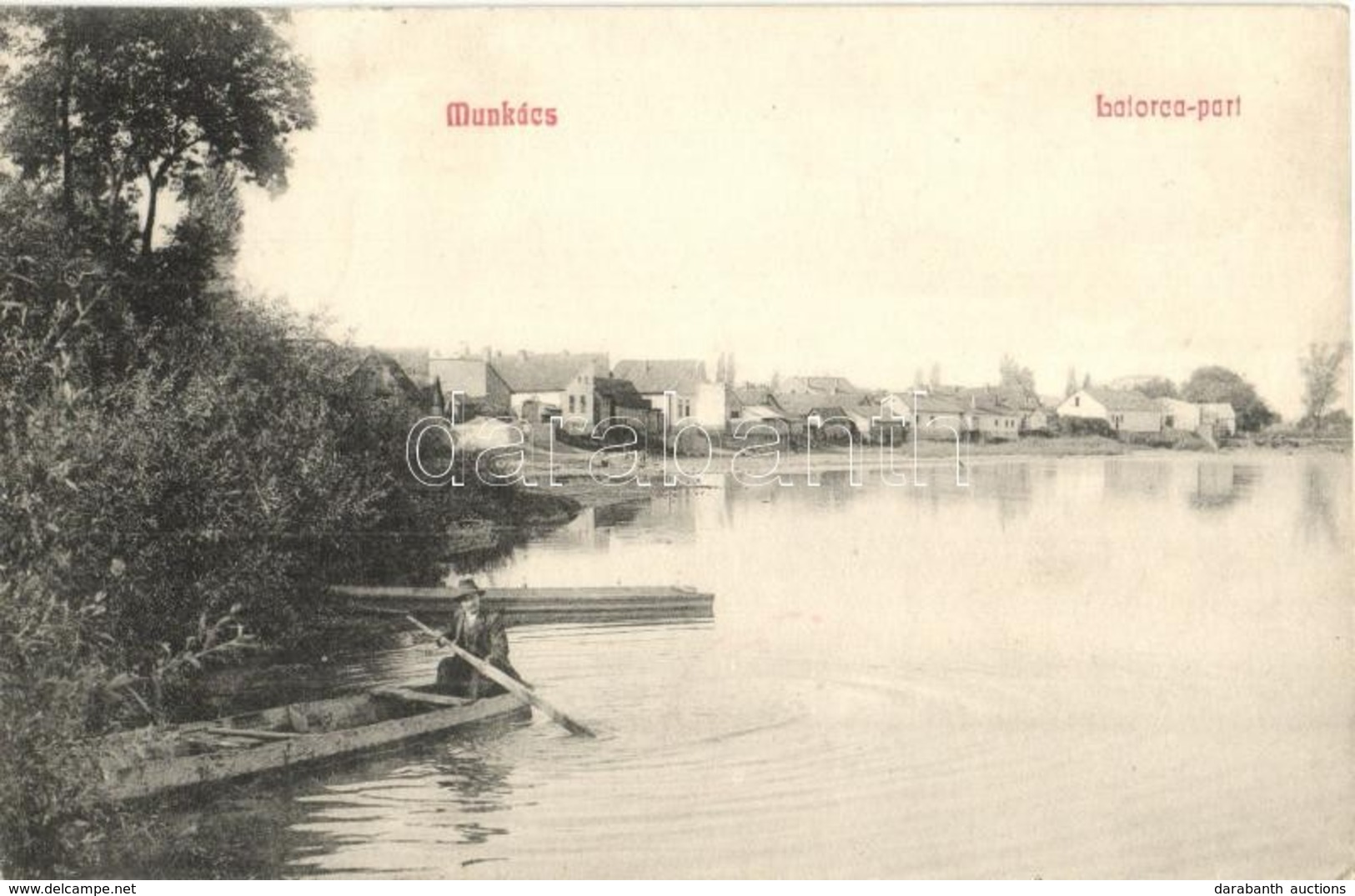 * T2/T3 1910 Munkács, Mukacheve, Mukacevo; Latorca-part, Csónak / Latorica Riverside, Boat  (ázott Sarkak / Wet Corners) - Non Classificati