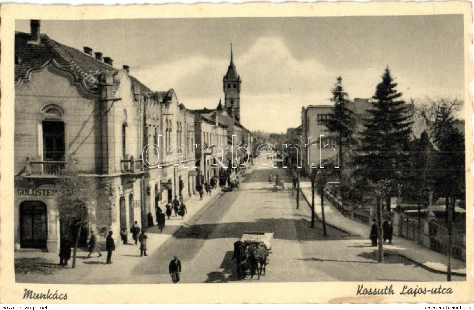 ** T2 Munkács, Mukacheve, Mukacevo; Kossuth Lajos Utca, Városi Könyvtár, Goldstein üzlete / Street View With Library, Sh - Ohne Zuordnung