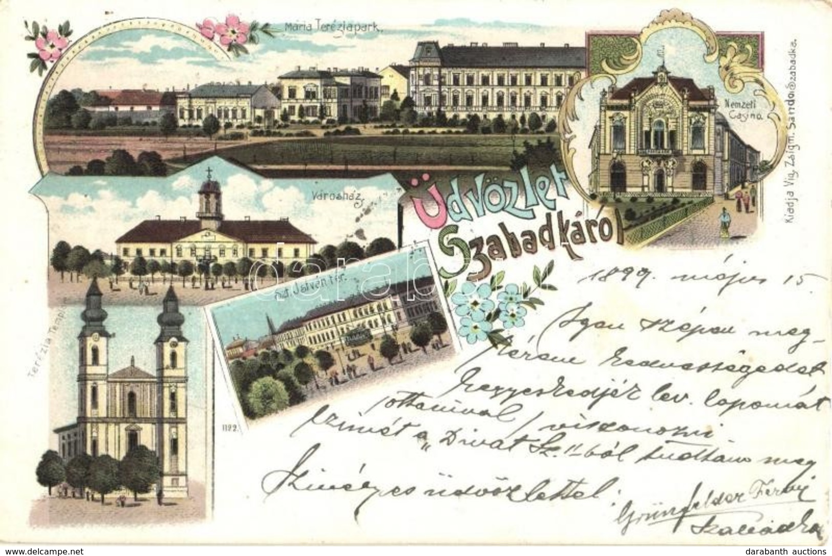 T3 1899 Szabadka, Subotica; Mária Terézia Park, Nemzeti Kaszinó, Városháza, Terézia Templom, Szent István Tér. Kiadja Vi - Sin Clasificación