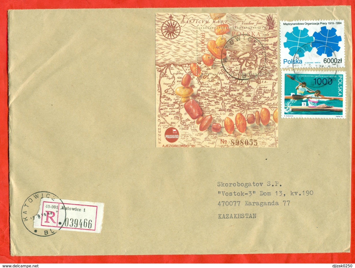 Poland 1994.Minerals. Amber. Registered Envelope Really Passed The Mail. Block And Stamp From Block. - Covers & Documents