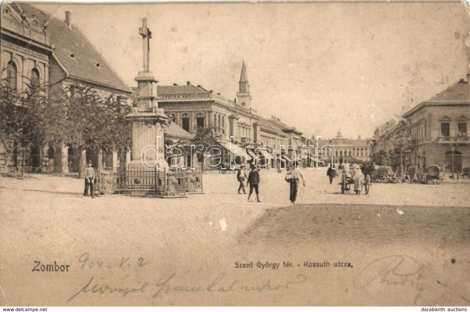 T2/T3 1904 Zombor, Sombor; Szent György Tér, Kossuth Utca, Szobor / Square, Street, Statue (EK) - Ohne Zuordnung