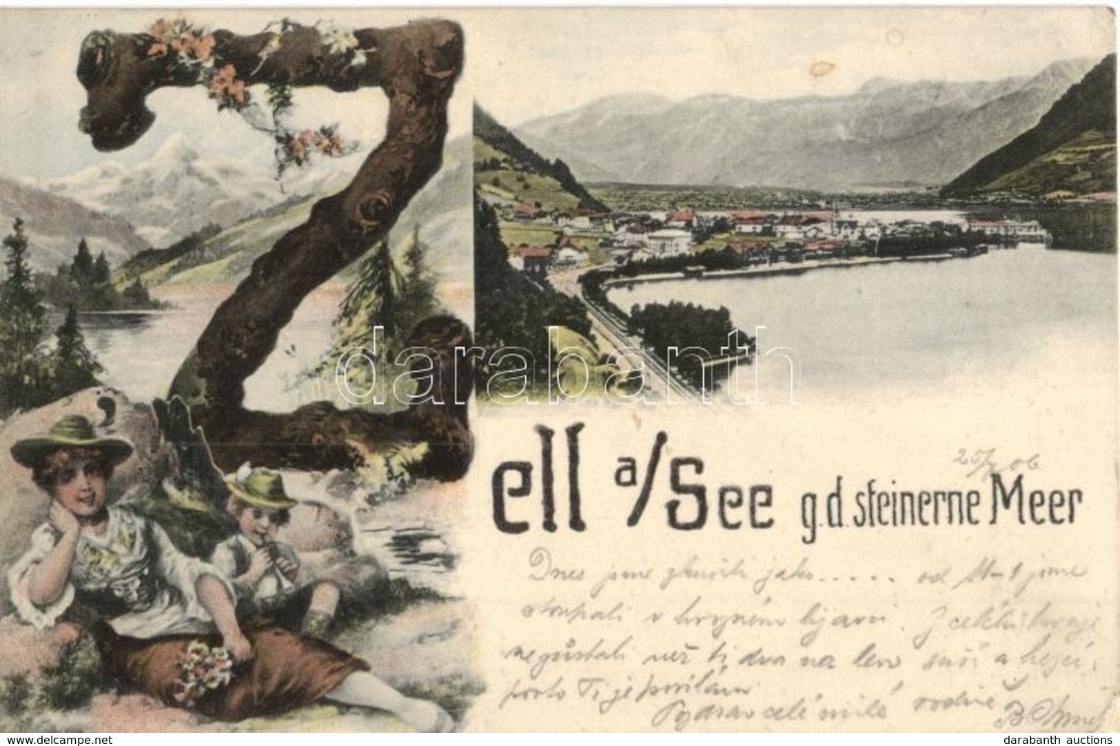 T2/T3 1906 Zell Am See, Steinernes Meer. Verlag A. Fellerer / Floral Art Postcard With Initials, Hikers (EK) - Ohne Zuordnung