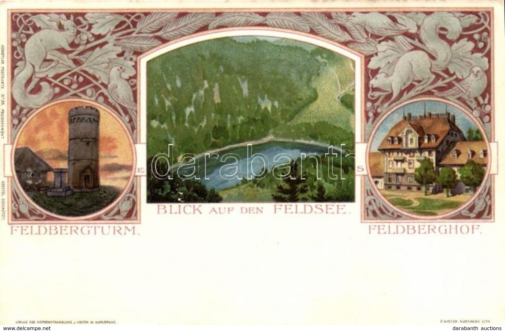 ** T2 Feldsee, Feldbergsee; Feldbergturm, Feldberghof. Veltens Künstlerkarte No. 24. Art Nouveau Litho - Ohne Zuordnung