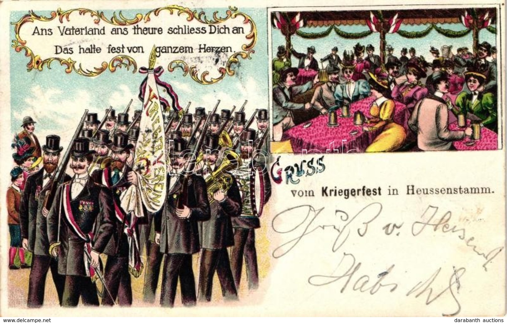 T2 1905 Heusenstamm, Heussenstamm; Gruss Von Kriegerfest / Patriotic Festival, Litho - Non Classificati