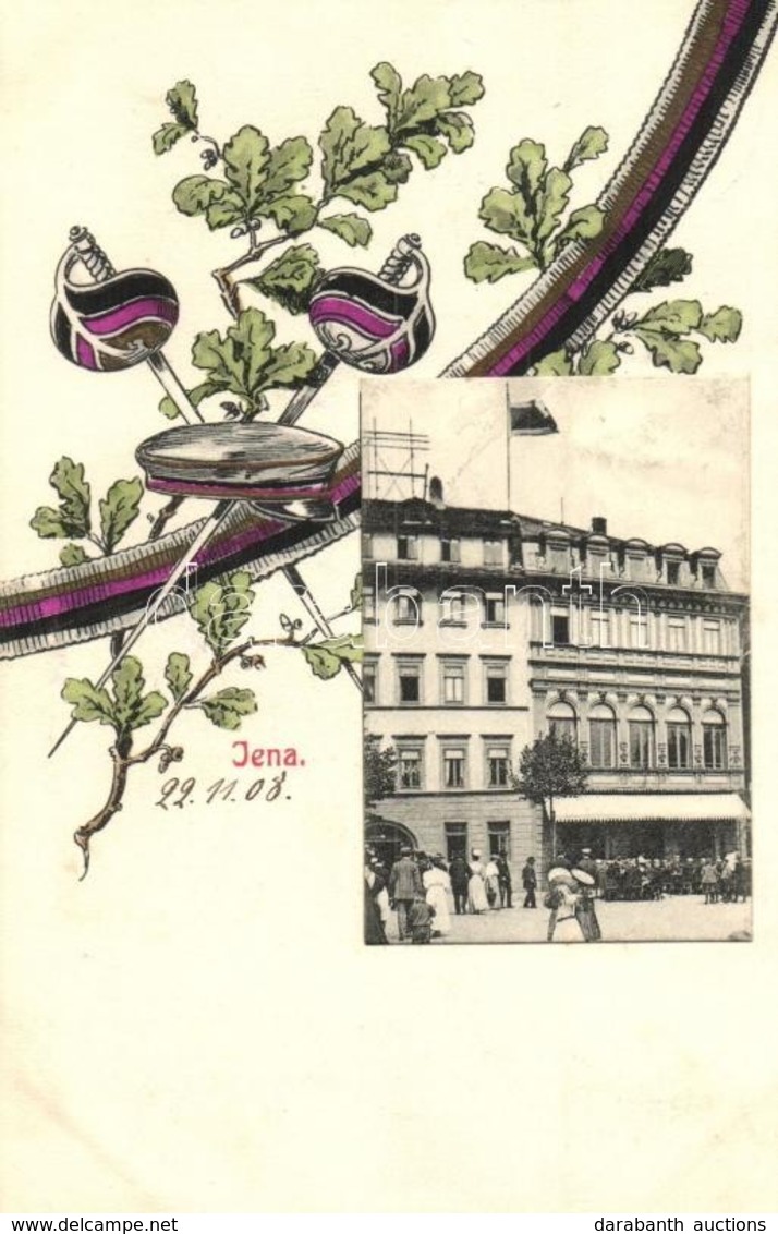 T2 1908 Jena / Verlag Ernst Gollub / Student Fraternity House. Studentica, Fencing Art Postcard - Sin Clasificación