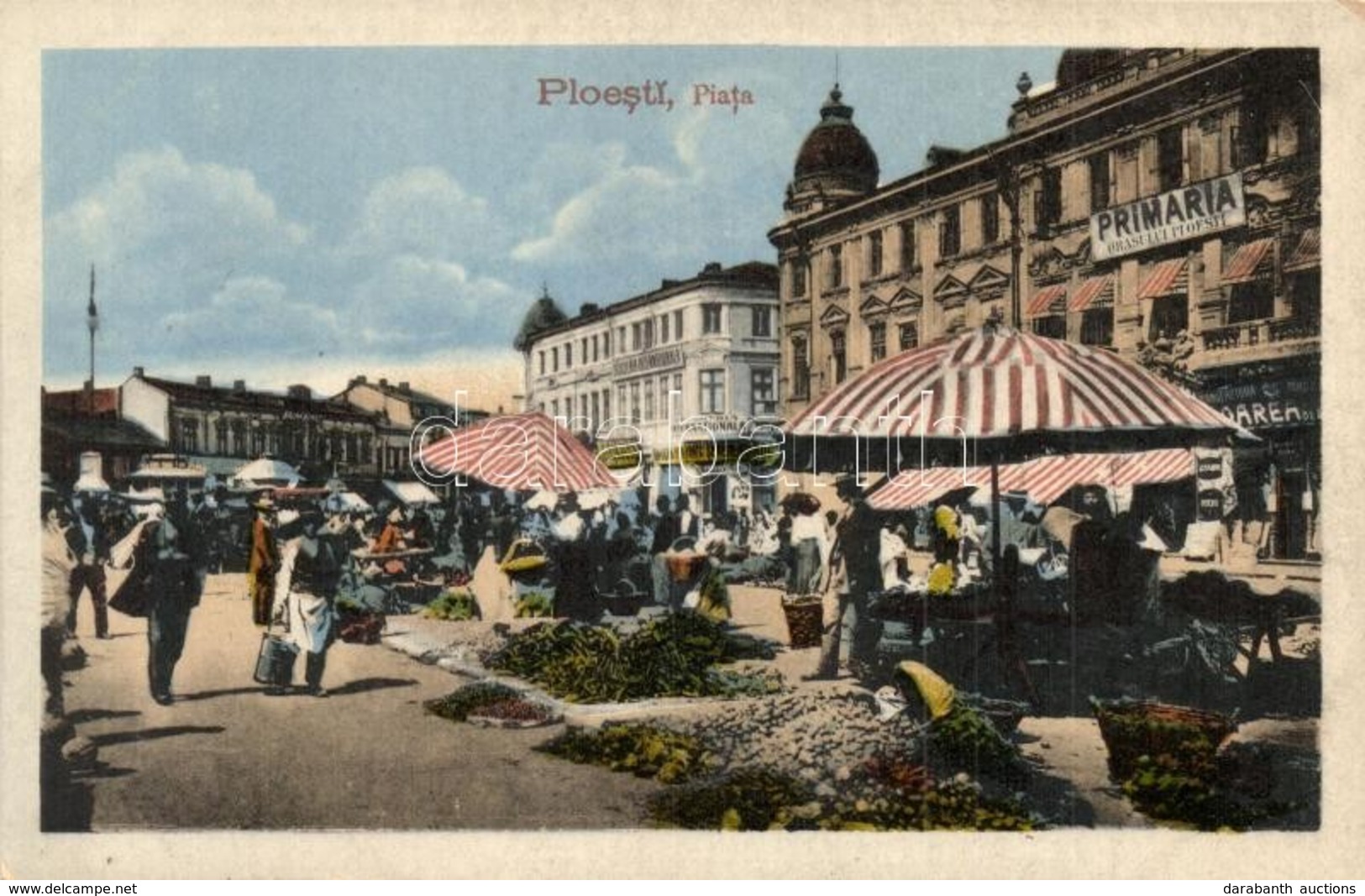 ** T2 Ploiesti, Ploesti; Piata, Primaria, Drogueria Internationala / Market Square With Vendors, Town Hall, Drogerie - Non Classificati