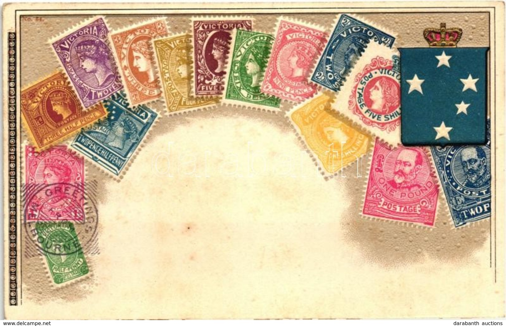 ** T2 Victoria (Australia) - Set Of Stamps, Ottmar Zieher's Carte Philatelique No. 34, Emb. Litho - Non Classés
