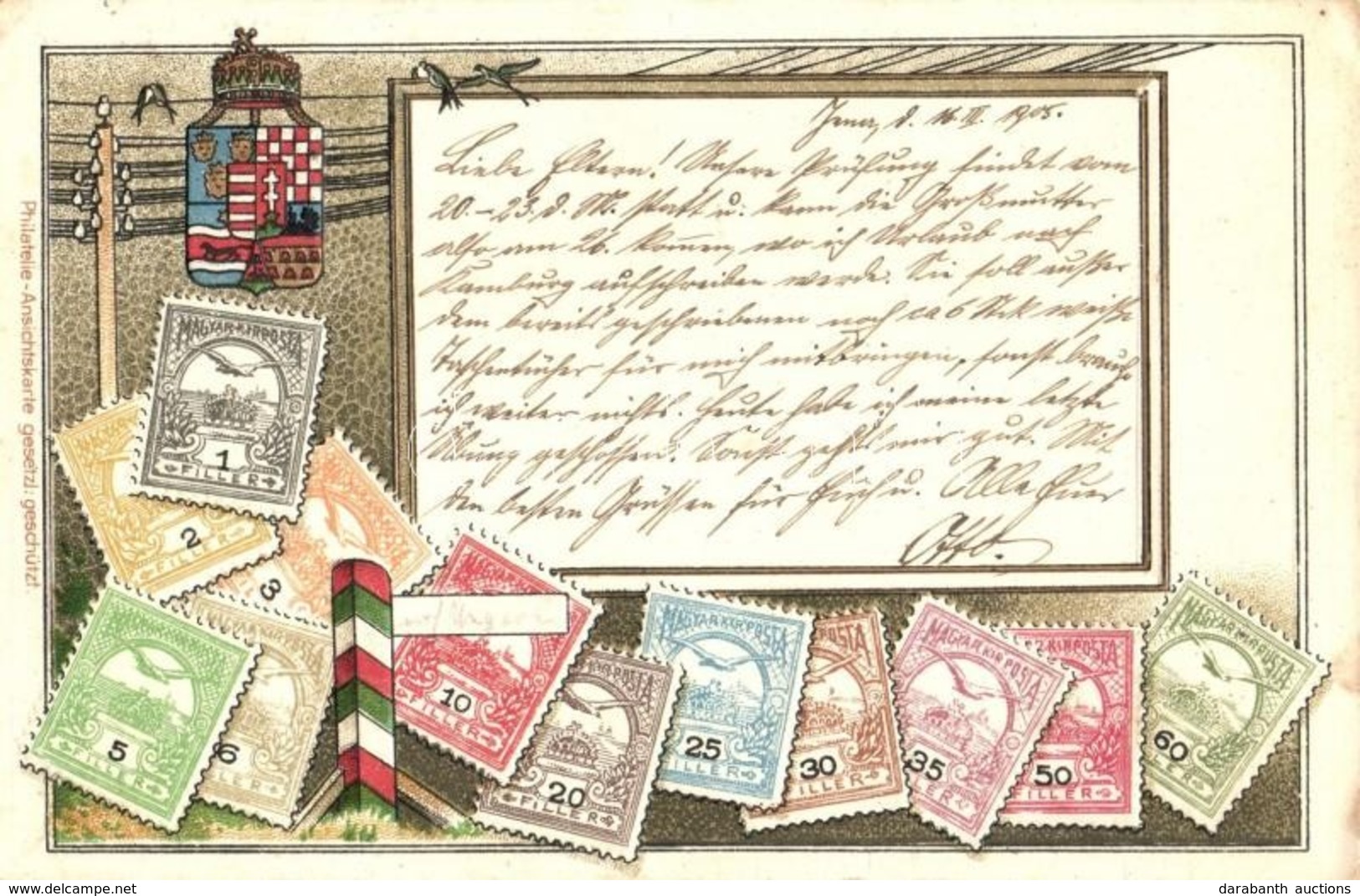 T2/T3 1905 A Magyar Kir. Posta Bélyegei / Set Of Hungarian Stamps, Coat Of Arms. Ottmar Zieher's Philatelie Ansichtskart - Sin Clasificación