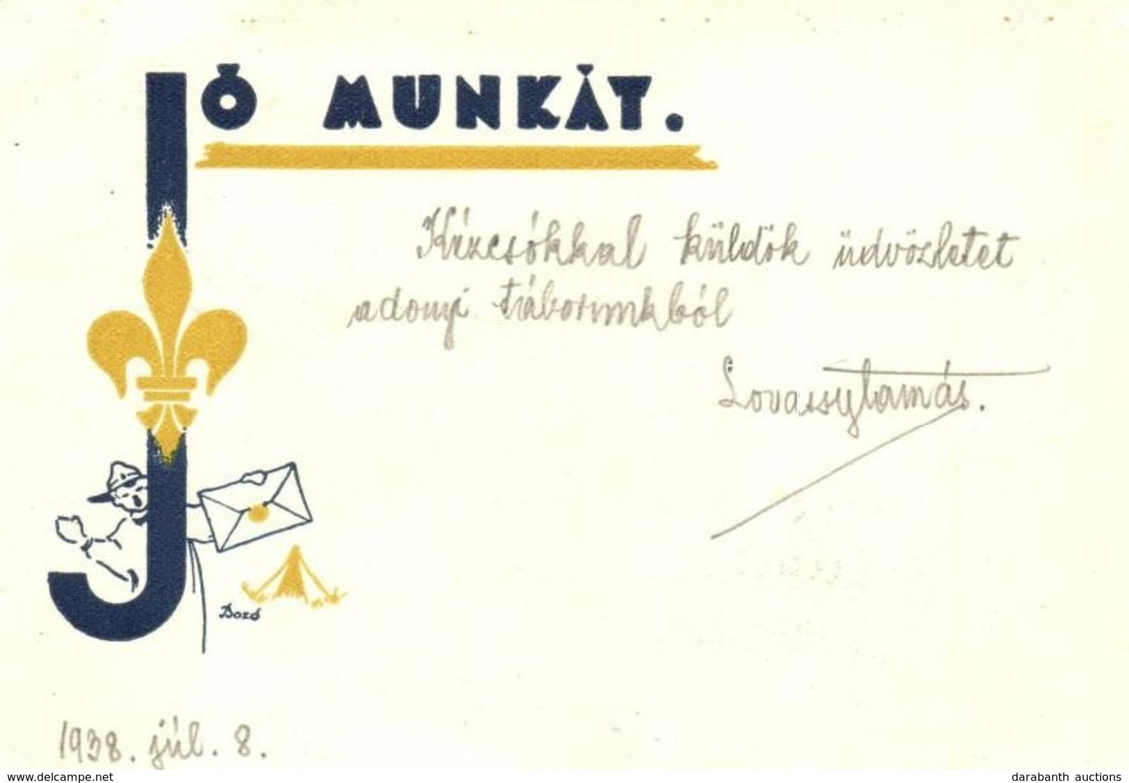 T2/T3 Jó Munkát! Cserkész üdvözlőlap / Hungarian Scout Greeting Art Postcard S: Bozó (EK) - Sin Clasificación