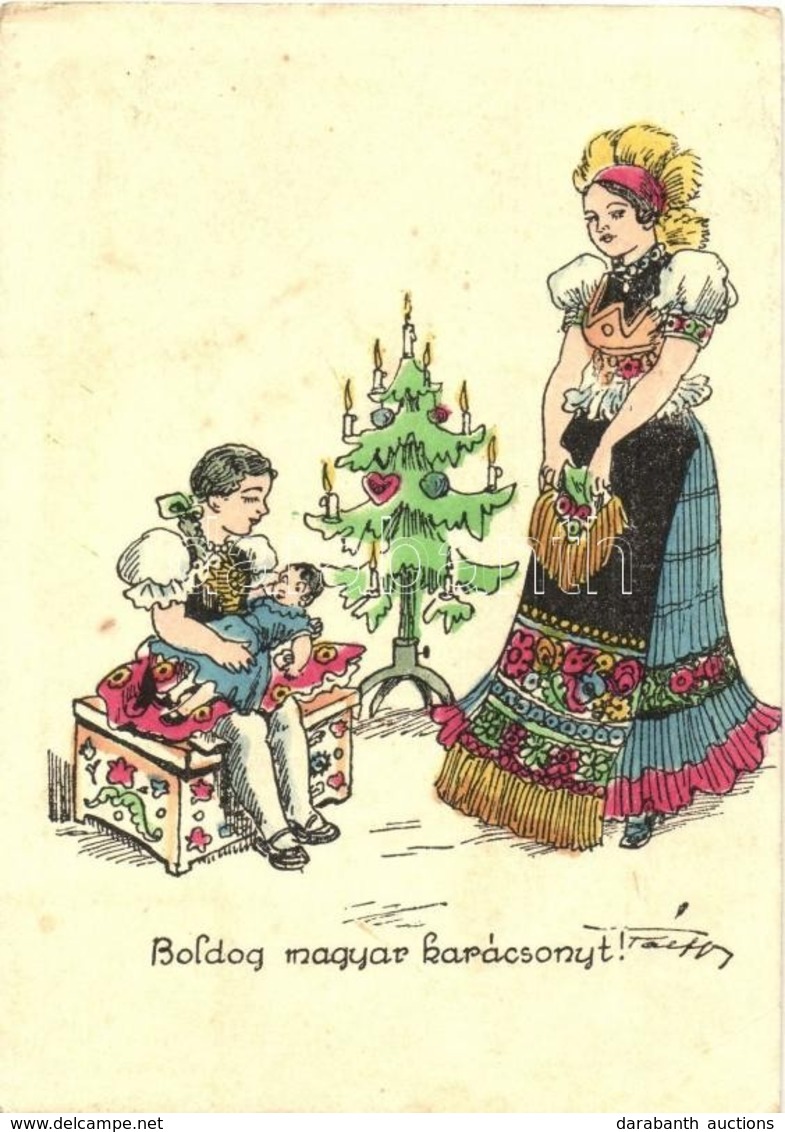 T2/T3 Boldog Magyar Karácsonyt! / Hungarian Irredenta Propaganda, Folklore Christmas Greeting. S: Pálffy (EK) - Ohne Zuordnung