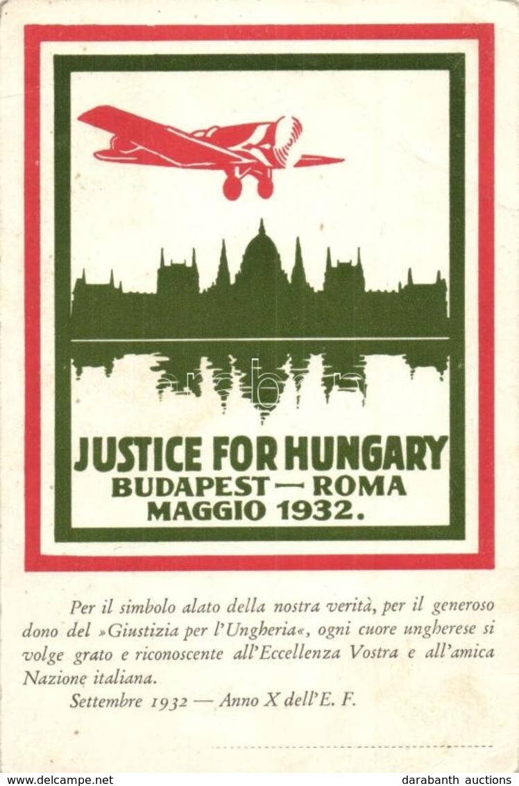 T2/T3 1932 Giustizia Per L'Ungheria! / Justice For Hungary útja Budapestről Rómába. (1932. Május 21-én Endresz György Pi - Ohne Zuordnung