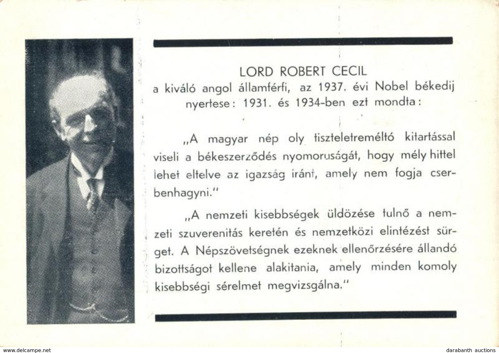 * T2/T3 Lord Robert Cecil. A Magyar Nemzeti Szövetség Kiadása / Hungarian Irredenta '1939 Országos Protestáns Napok' So. - Ohne Zuordnung