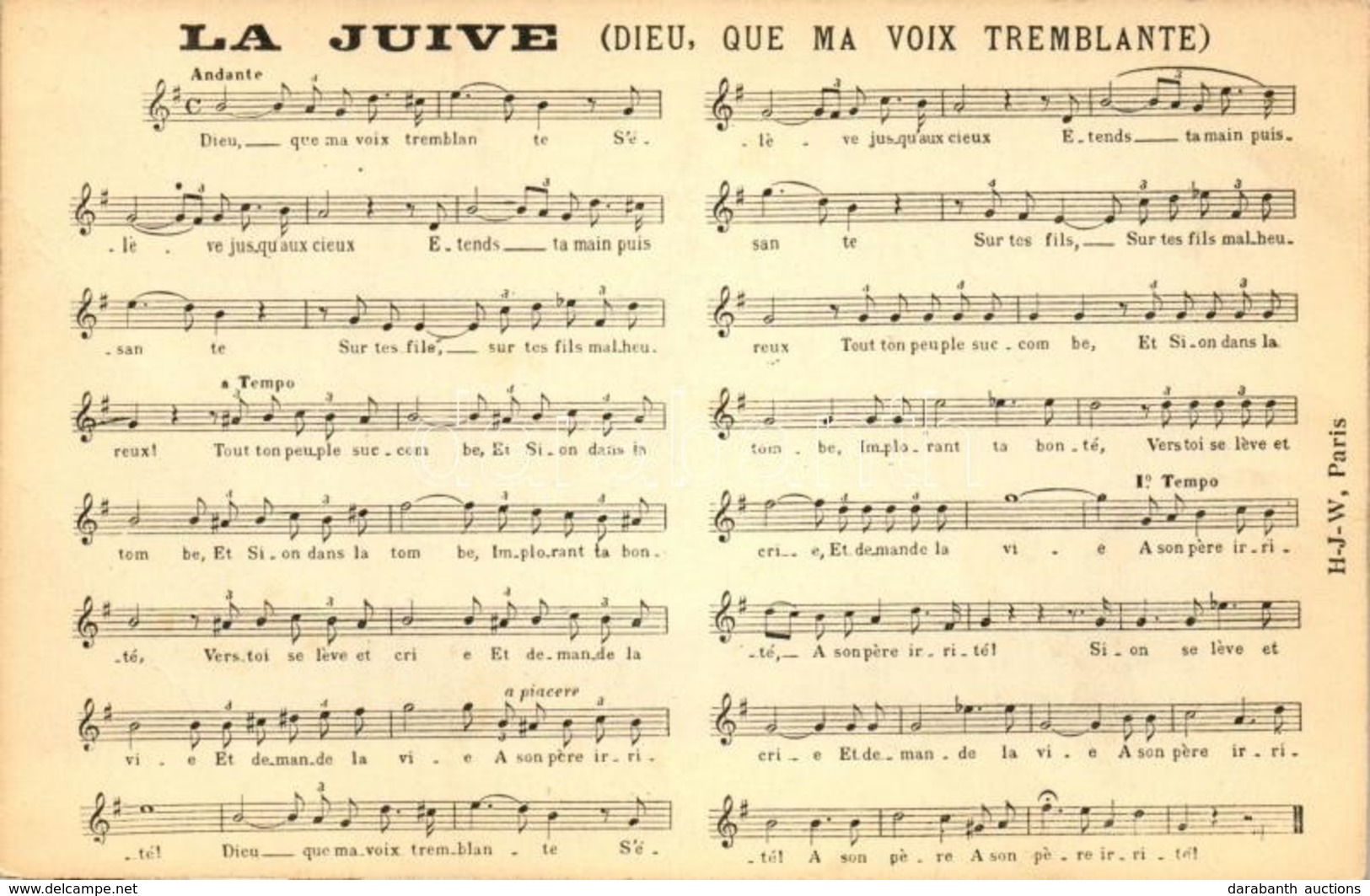 ** T2 La Juive (Dieu, Que Ma Voix Tremblante) / Opera Sheet Music, Judaica - Ohne Zuordnung