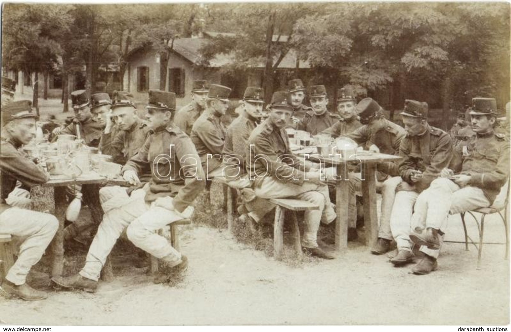 T2 1910 Esztergom, Az Első Sajkában (csajka) Elköltött Ebéd / K.u.K. Military, First Lunch In The Barracks. Photo - Ohne Zuordnung