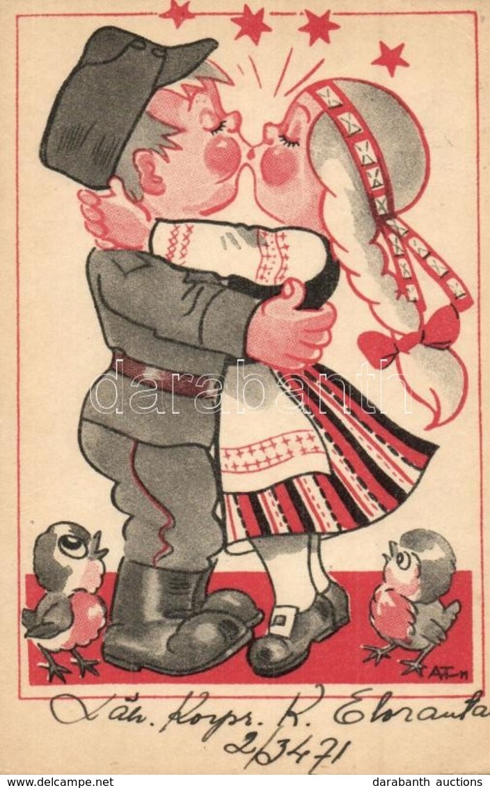 T2/T3 Finnish Military And Folklore Romantic Art Postcard. Postikortti Sarja, Maija Ja Kalle  (EK) - Ohne Zuordnung