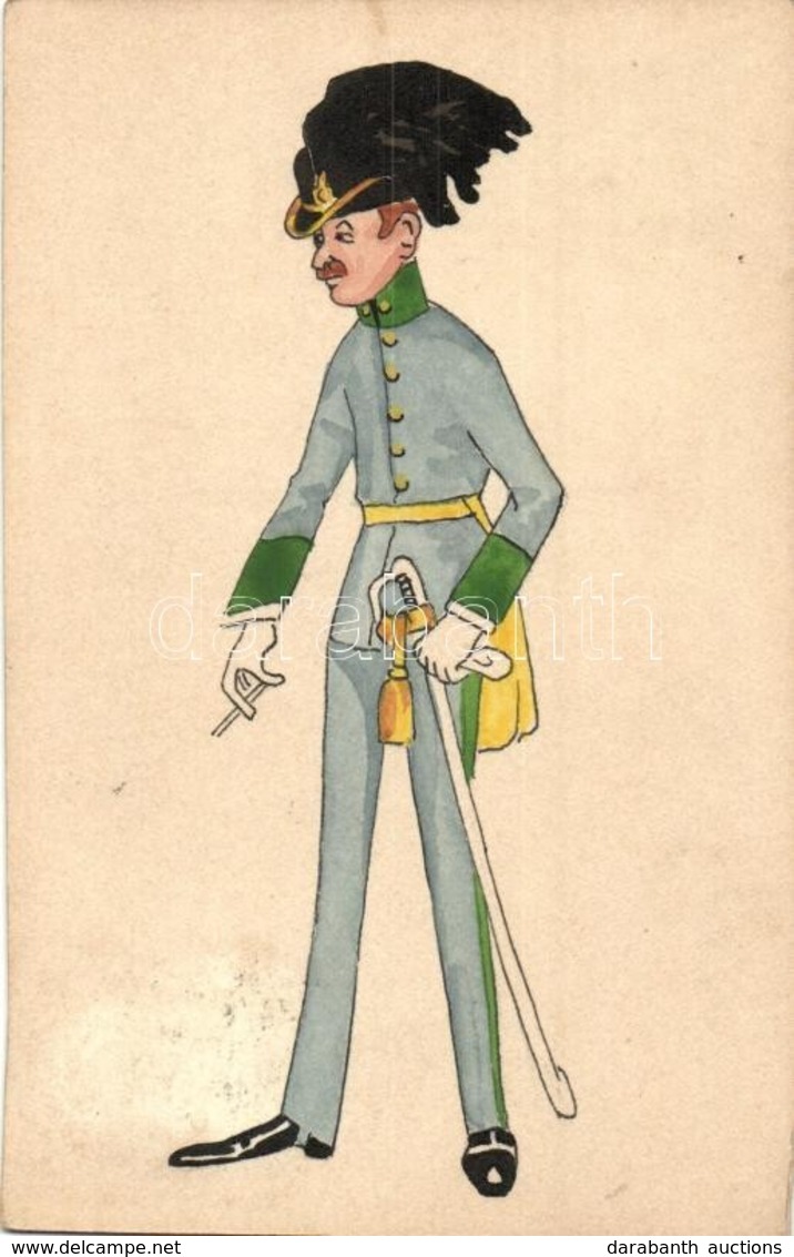 T2 1909 Osztrák-magyar Katonatiszt. Kézzel Festett Művészlap / K.u.k. Military Officer. Hand-painted Art Postcard - Ohne Zuordnung