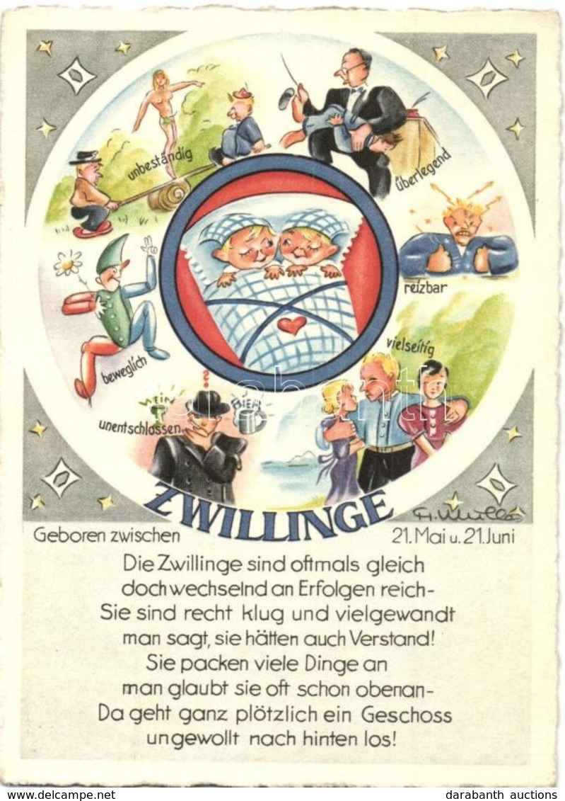 ** T2 Zwillinge / Gemini Astrological Sign Art Postcard. A. Lengauer Nr. 1277. S: H. Müller - Non Classificati