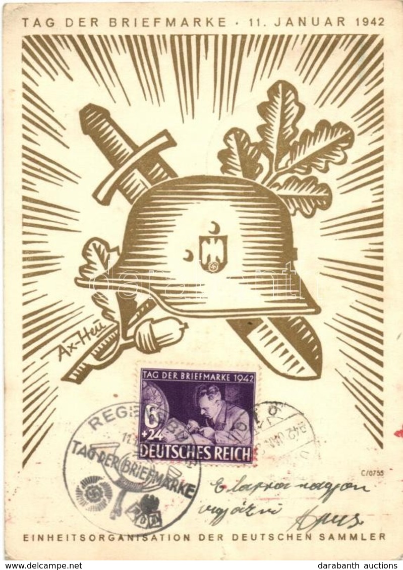 T2/T3 1942 Tag Der Briefmarke. Einheitsorganisation Der Deutschen Sammler / WWII German NS Stamp Day, So. Stpl S: Axster - Ohne Zuordnung
