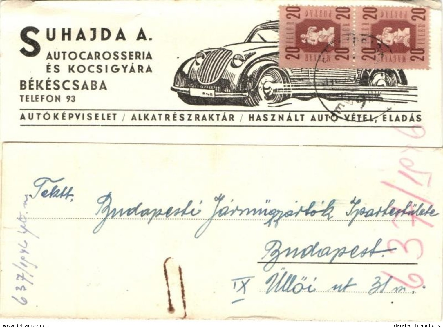 T3/T4 Suhajda A. Békéscsabai Autó Karosszéria és Kocsigyára, Reklámlap / Hungarian Automobile Factory And Car Body Shop  - Non Classés