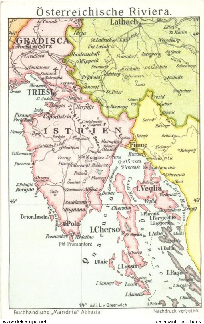** T1 Österreichische Riviera. Istrien, Triest, Fiume, Pola / Map Of The Austrian Riviera. Trieste, Rijeka, Pula, Istria - Non Classificati