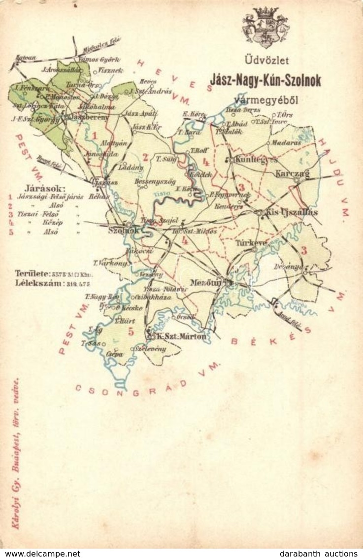 * T2/T3 Jász-Nagykun-Szolnok Vármegye Térképe; Kiadja Károlyi Gy. / Map Of Jász-Nagykun-Szolnok County (EK) - Non Classificati