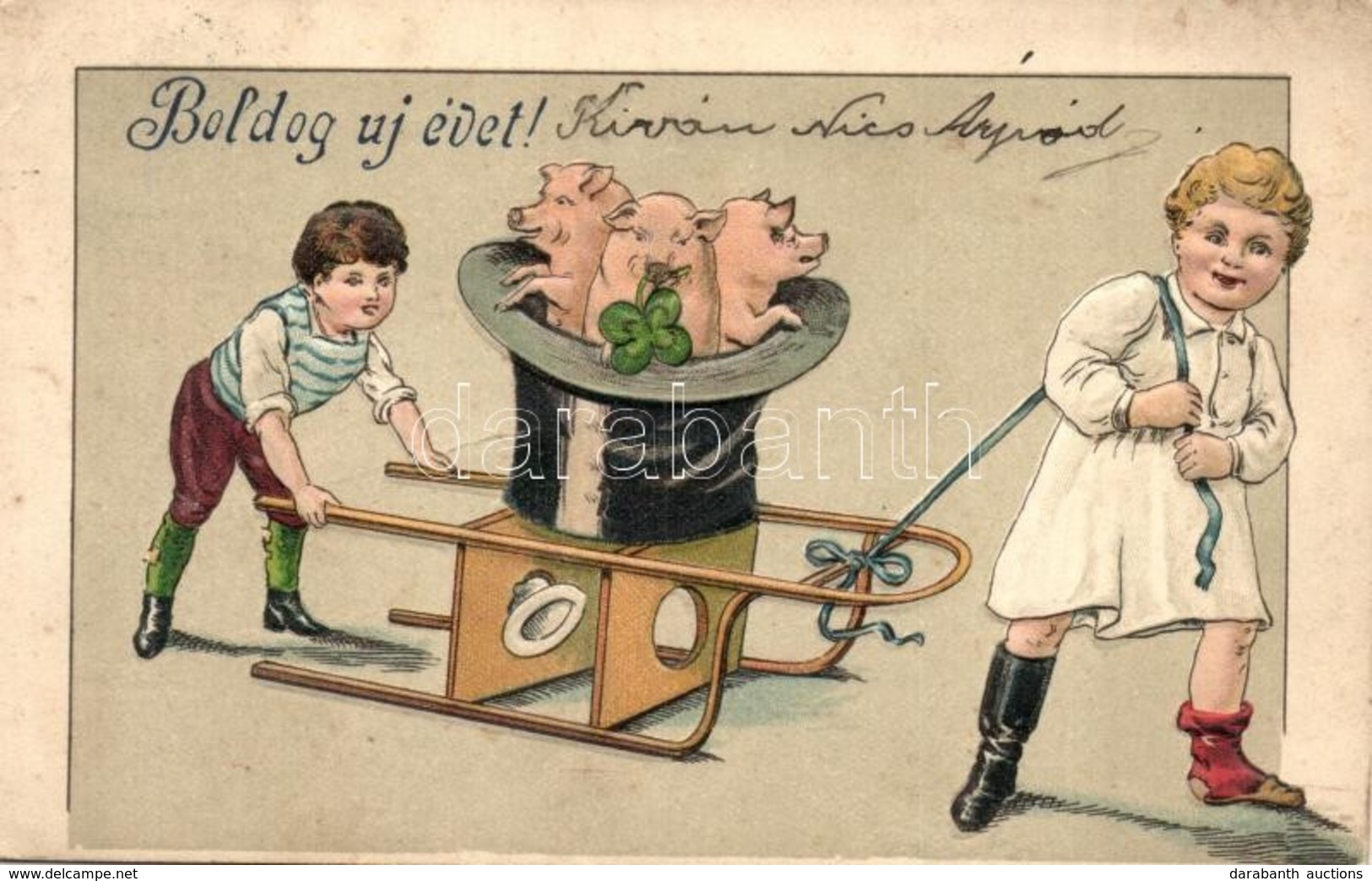 T2/T3 1904 Boldog Új Évet! / New Year Greeting Card, Pigs. Emb. Litho (EK) - Non Classificati