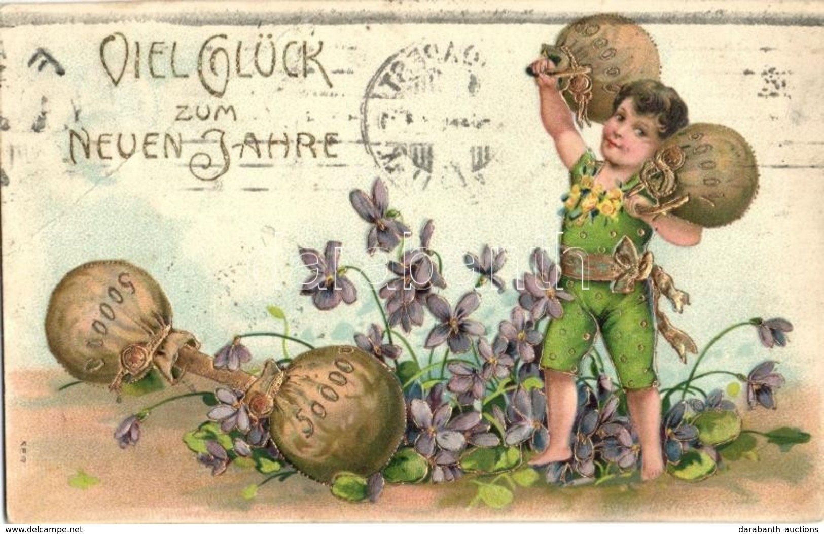 T2/T3 1910 Viel Glück Zum Neuen Jahre! / New Year Greetings, Golden Emb. Litho (EK) - Ohne Zuordnung