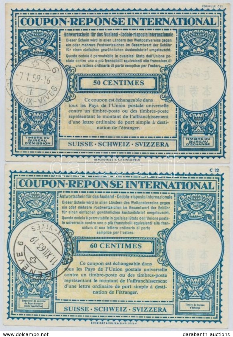 Svájc 1959-1963. 50c + 60c 'Nemzetközi Válaszdíjszelvény' Mindkettő Vízjeles Papíron T:I-,II
Switzerland 1959-1963. 50 C - Sin Clasificación