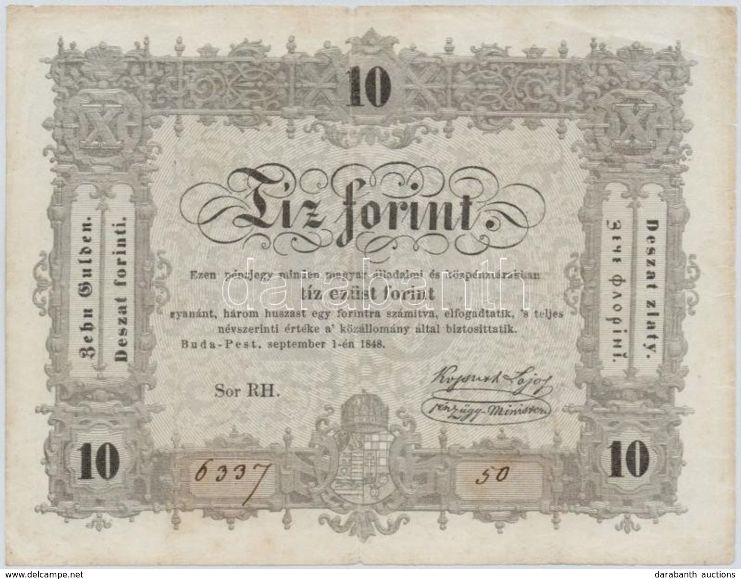 1848. 10Ft 'Kossuth Bankó' T:III Kis Szakadások
Adamo G111 - Non Classificati