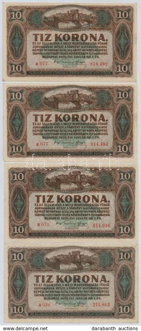 1920. 10K (8x) Közte Sorszámkövető Pár T:I--III - Non Classificati