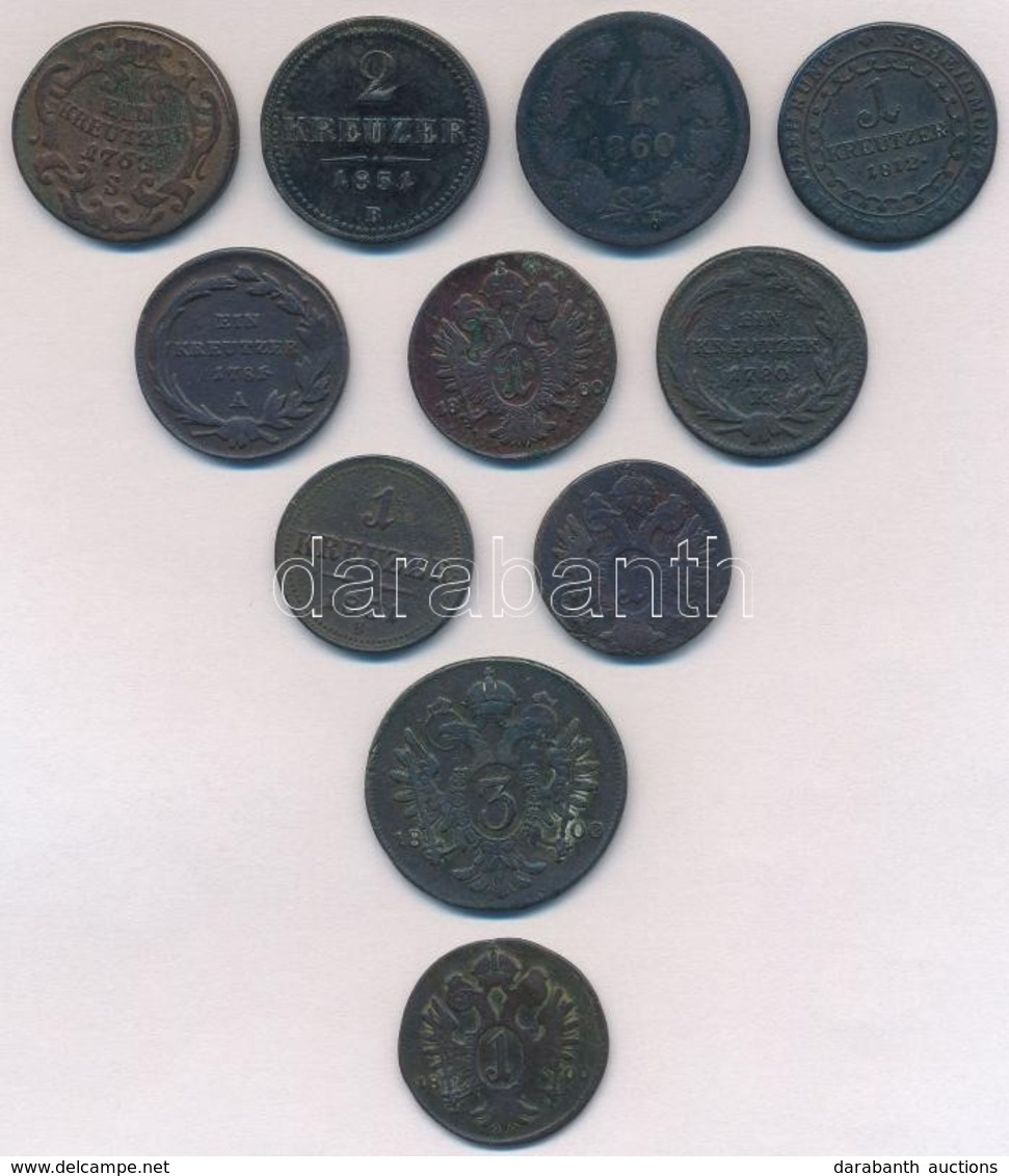 1760-1812. 11db-os Vegyes Rézkrajcár Tétel, Közte 1851B 2kr Cu T:2-,3 - Sin Clasificación