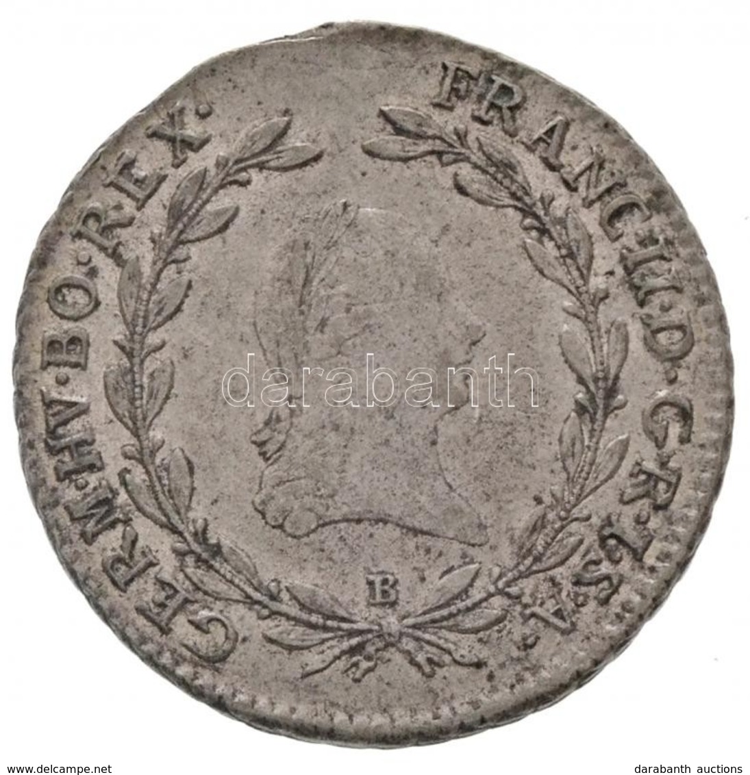 1794B 20kr Ag 'I. Ferenc' Körmöcbánya (6,64g) T:2 Fülnyom / 
Hungary 1794B 20 Kreuzer Ag 'Franz I' Kremnitz (6,64g) C:XF - Sin Clasificación