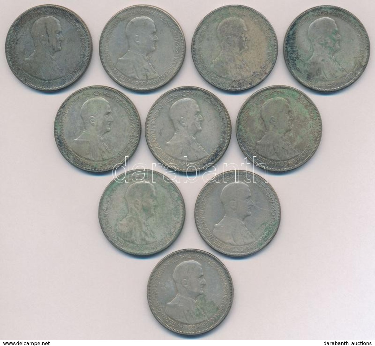 1930. 5P Ag 'Horthy Jobbra' (10x) T:2-,3 Patina, Karc 
Adamo P8 - Ohne Zuordnung