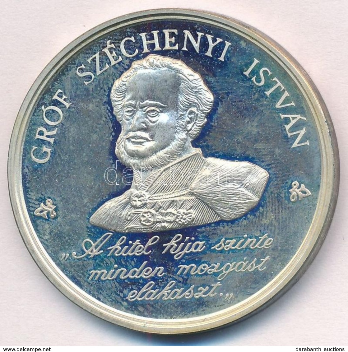 1986. 'Gróf Széchenyi István / Magyar Hitel Bank Rt.' Jelzett Ag Emlékérem Dísztokban (34,43g/0.835/42mm) T:2 (eredetile - Sin Clasificación