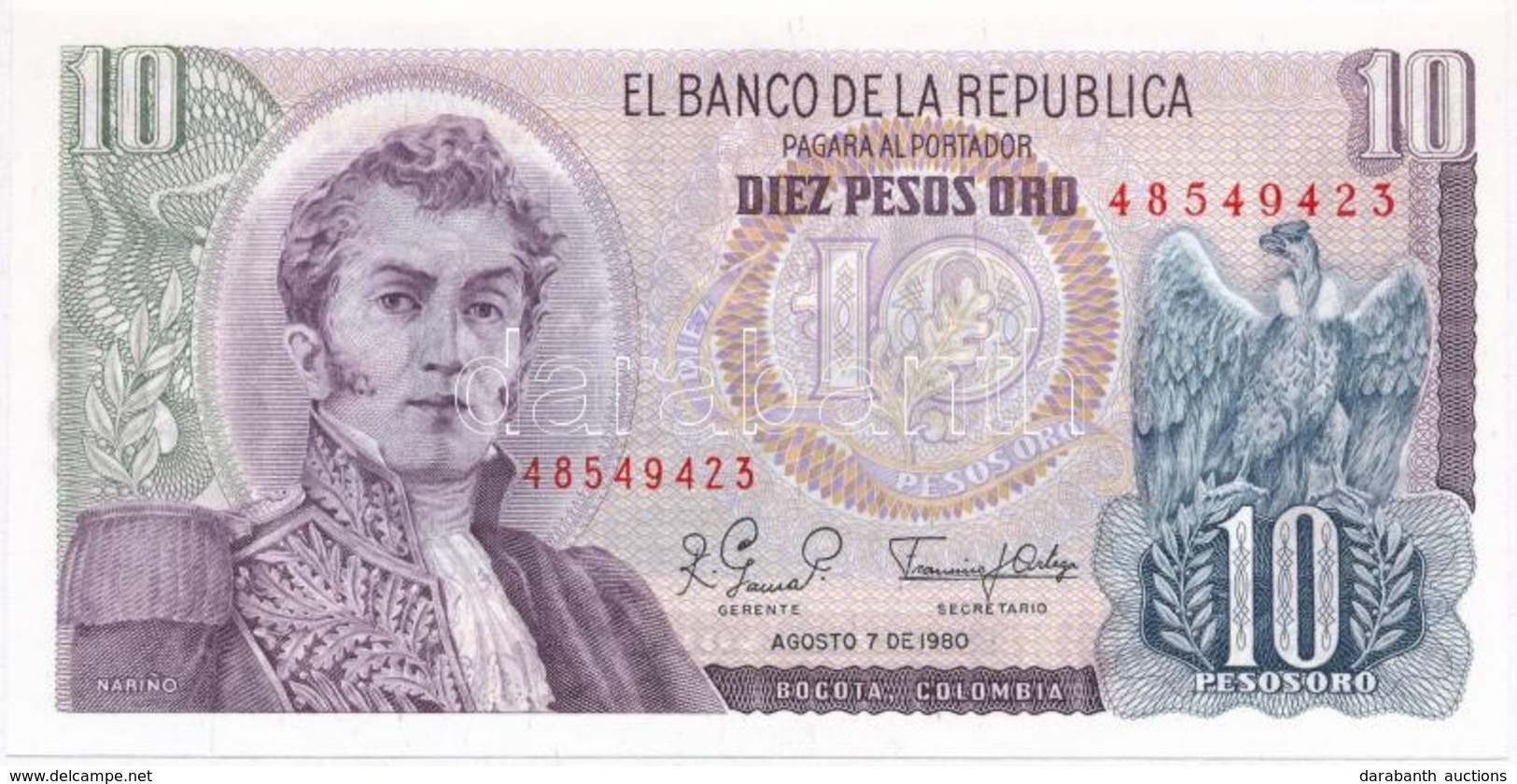 Kolumbia 1980. 10P T:I
Colombia 1980. 10 Peso Oro C:UNC
Krause 407.g - Non Classificati