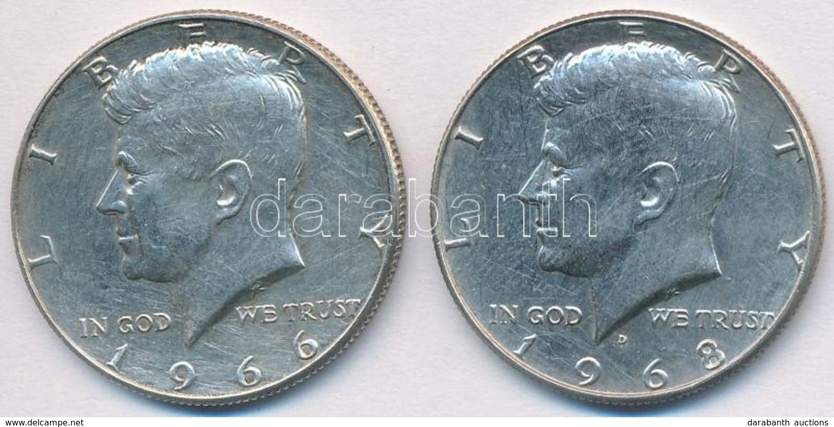 Amerikai Egyesült Államok 1966-1968D 1/2$ Ag 'Kennedy' (2x) T:2 
USA 1966-1968D 1/2 Dollar Ag 'Kennedy' (2x) C:XF - Ohne Zuordnung