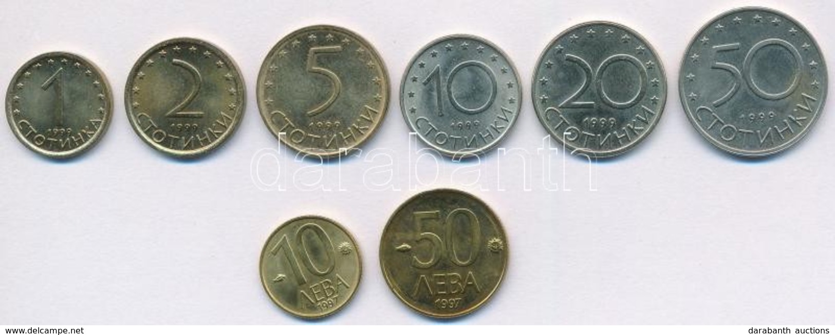 Bulgária 1999. 1s-50s (6xklf) + 1997. 10L + 50L T:1-
Bulgaria 1999. 1 Stotinka - 50 Stotinki (6xdiff) + 1997. 10 Leva +  - Sin Clasificación