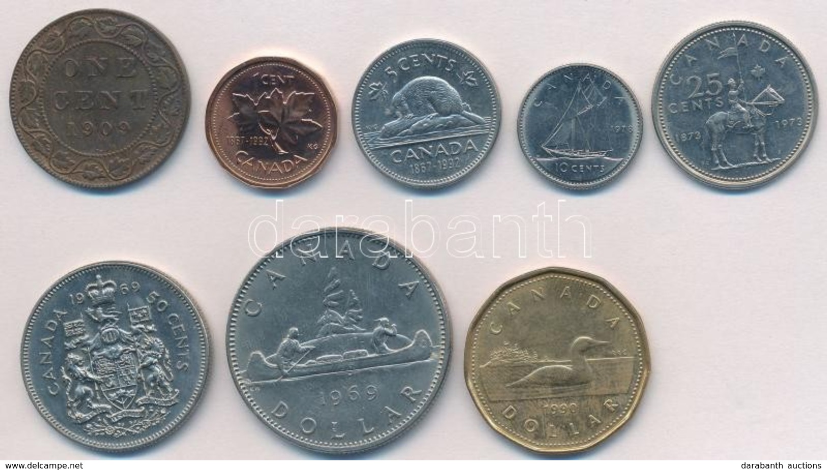 Kanada 1909-1992. 1c-1$ (8xklf) T:1-,2
Canada 1909-1992. 1 Cent - 1 Dollar (8xdiff) C:AU,XF - Ohne Zuordnung