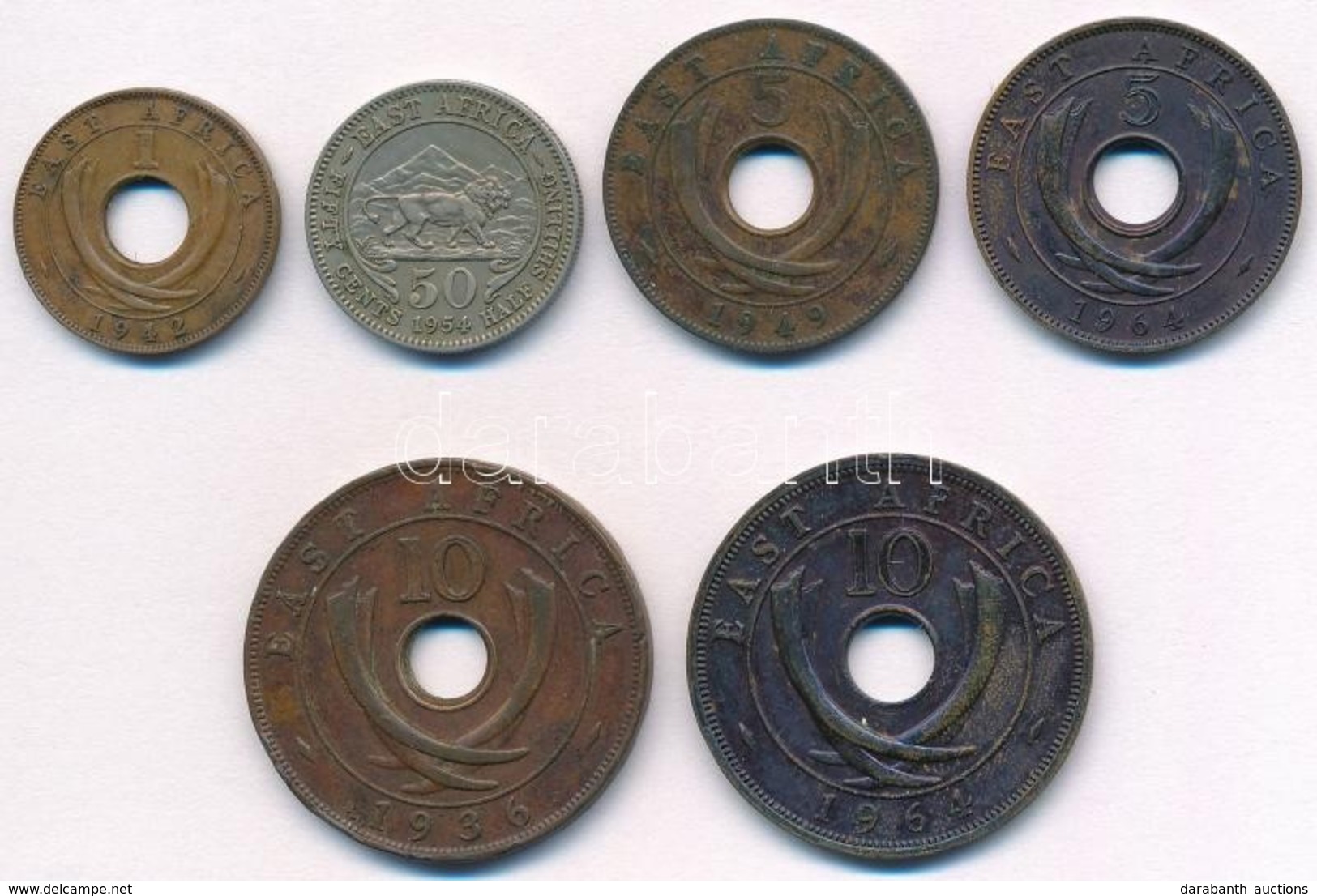 Kelet-Afrika 1936-1964. 1c-50c (6xklf) T:2,2-
East Africa 1936-1964. 1 Cent - 50 Cents (6xdiff) C:XF,VF - Ohne Zuordnung