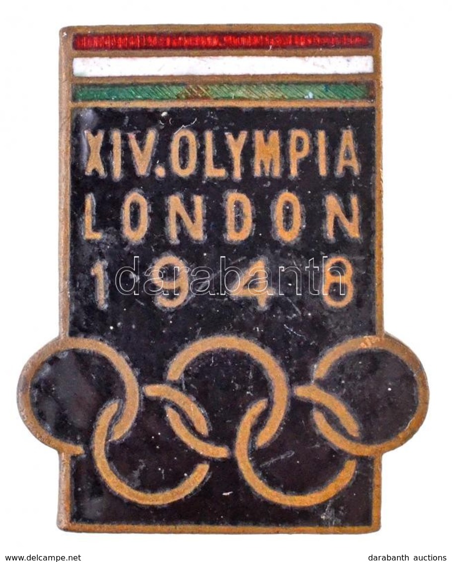1948. 'XIV. Olimpia London 1948' Zománcozott Gomblyukjelvény (18x23mm) T:2 - Non Classificati
