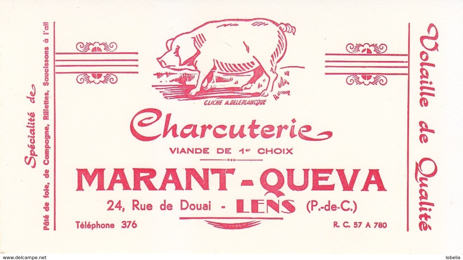 Buvard Charcuterie Marant-Queva Lens (Pas-de-Calais) Cochon - P