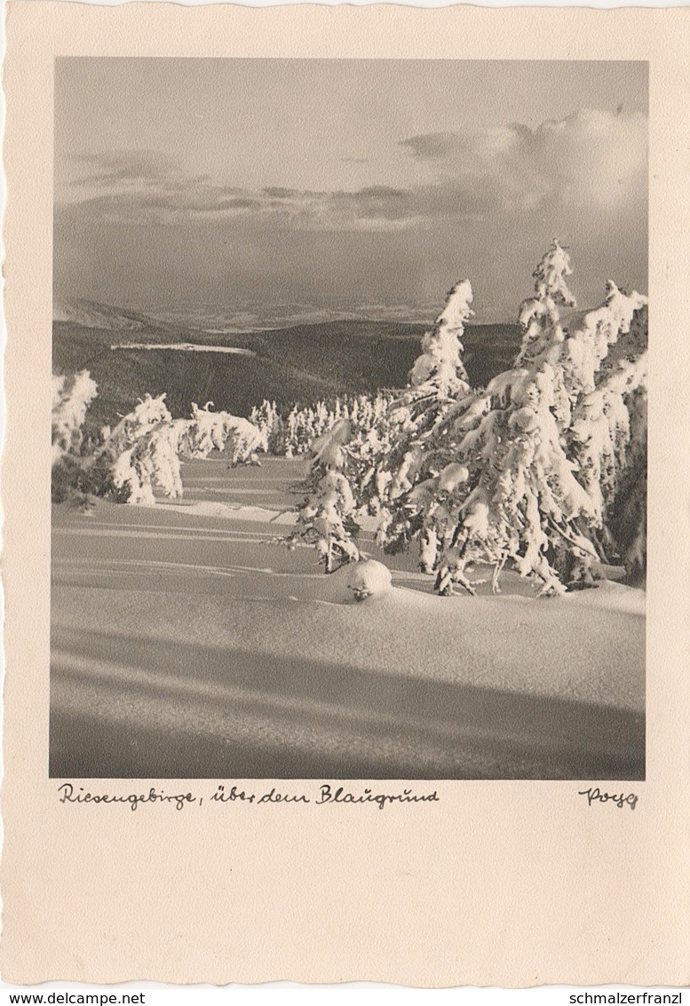 AK Riesengebirge Krkonoše Karkonosze Über Dem Blaugrund Modrý Důl Winter Sudeten Sudetenland Sudety Popp Neudruck - Sudeten